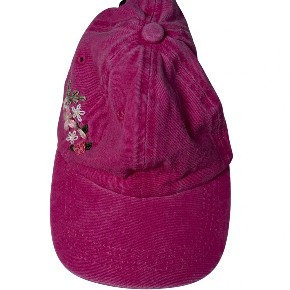 Hot‎ Pink Embroidered Floral Baseball Cap Women Casual Adjustable Outdoor Hat